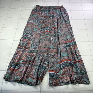 Free People Pants Womens Medium Blue Multi Paisley Wide Leg Boho Light Palazzo